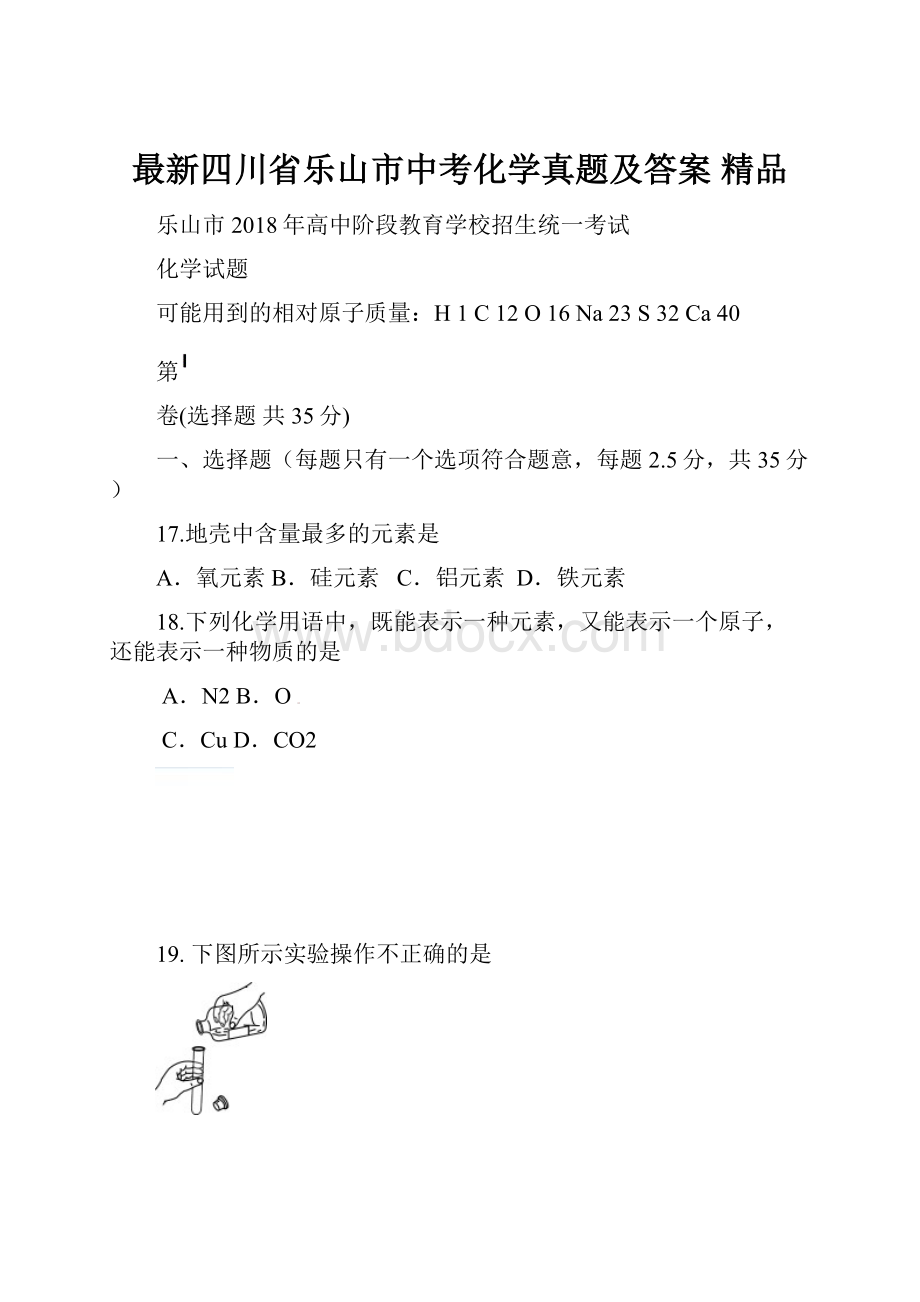 最新四川省乐山市中考化学真题及答案 精品.docx_第1页