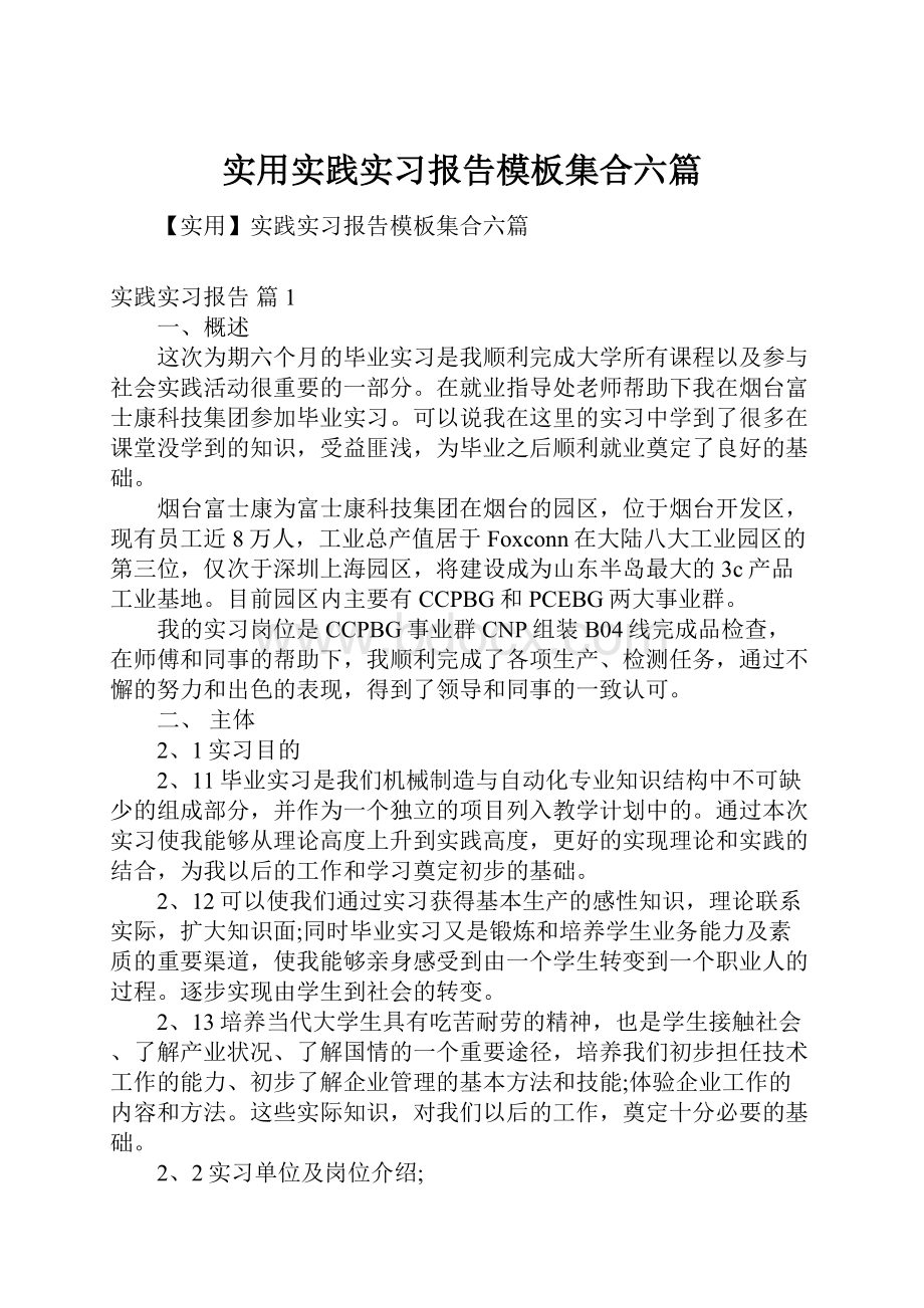 实用实践实习报告模板集合六篇.docx