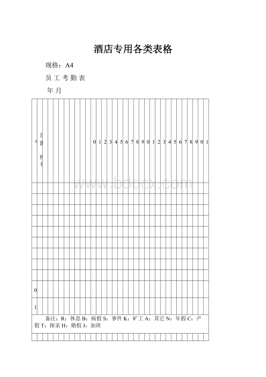 酒店专用各类表格.docx