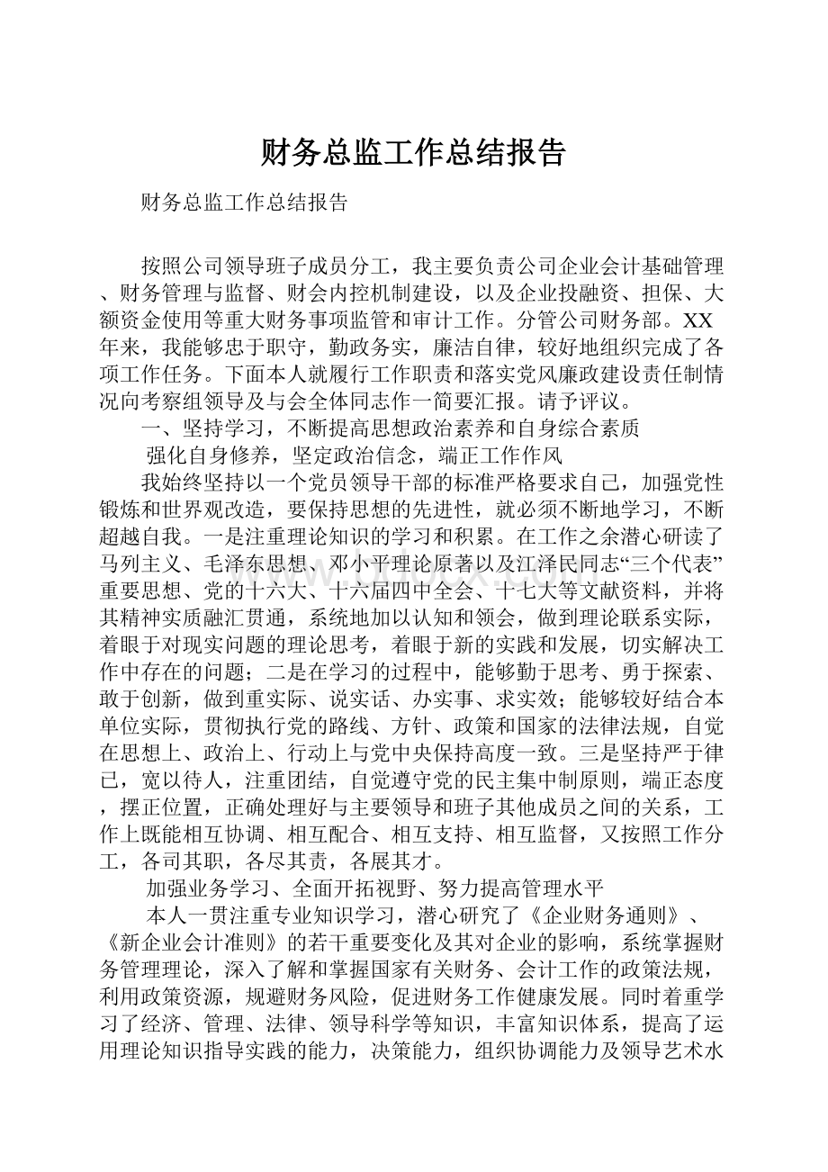 财务总监工作总结报告.docx_第1页