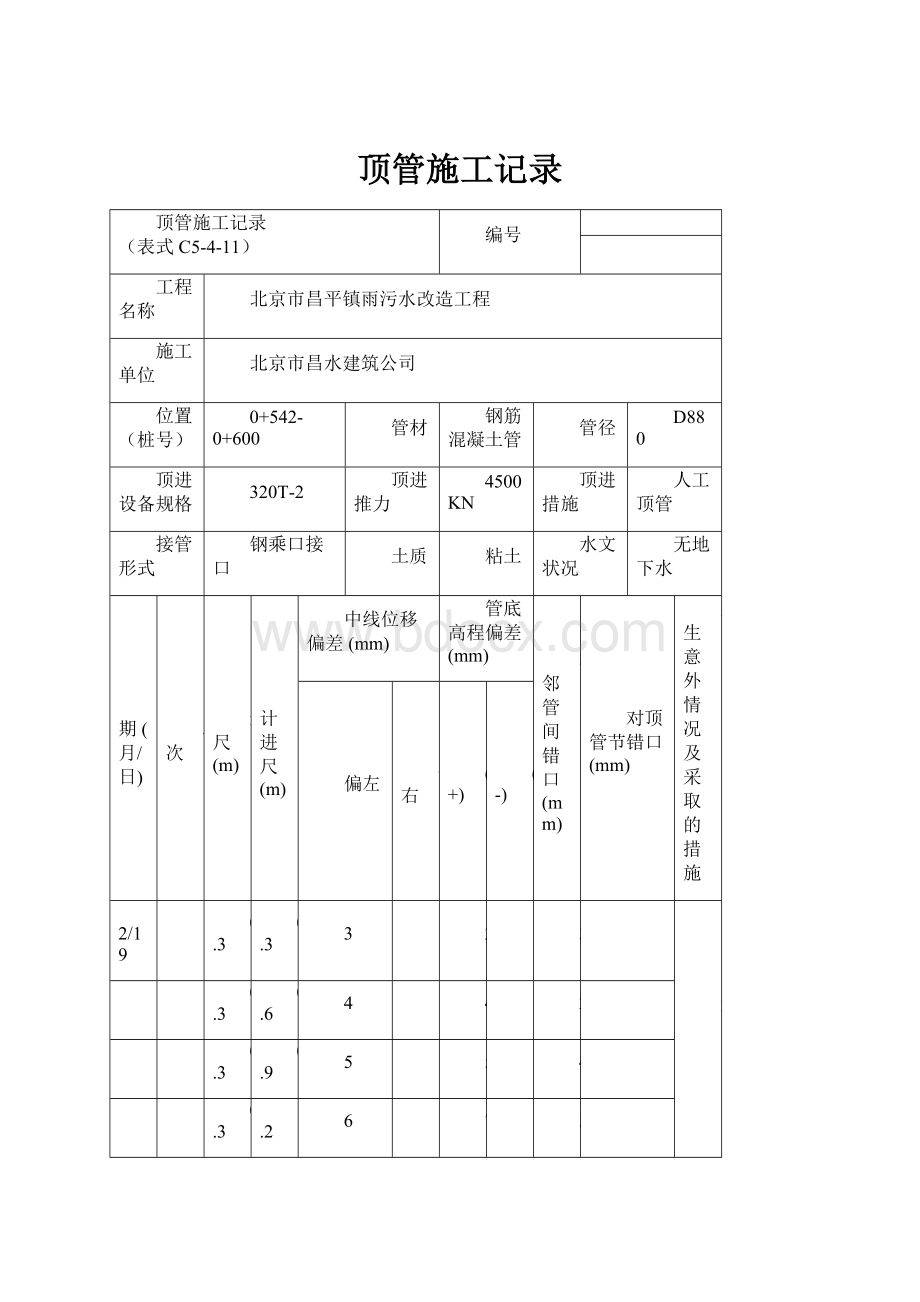 顶管施工记录.docx_第1页