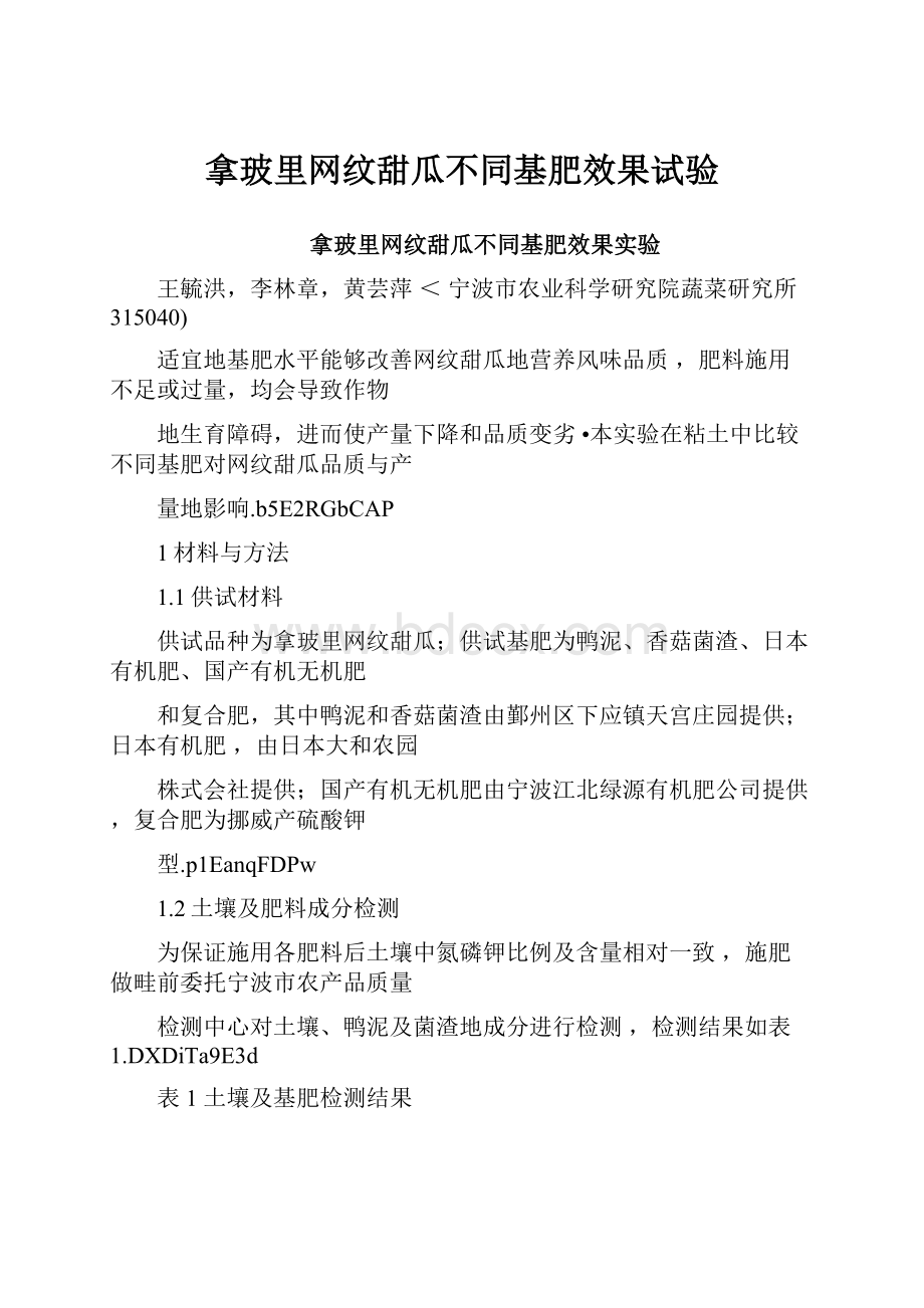 拿玻里网纹甜瓜不同基肥效果试验.docx