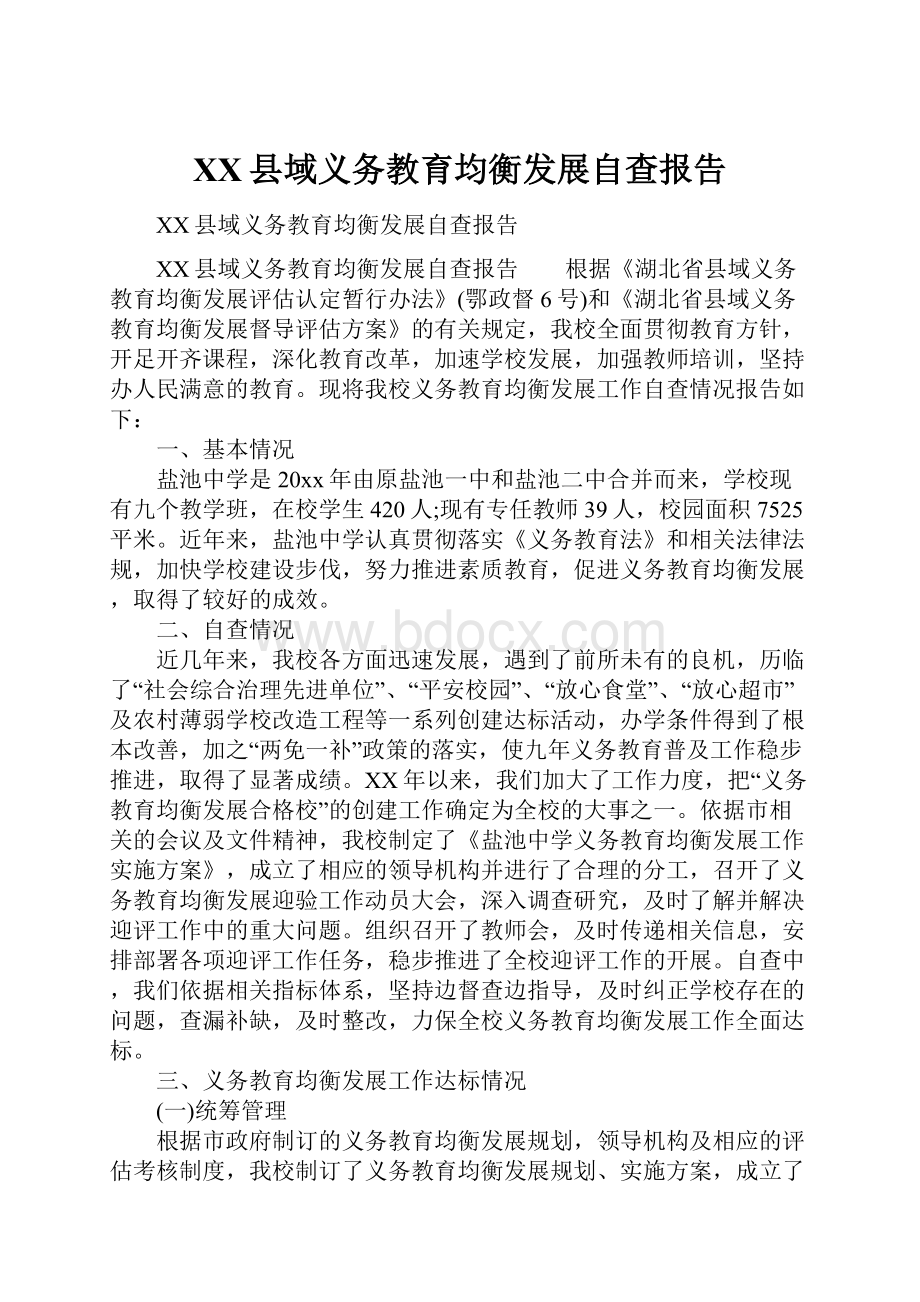 XX县域义务教育均衡发展自查报告.docx_第1页