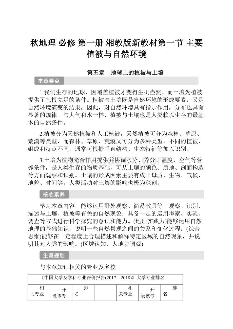 秋地理 必修 第一册 湘教版新教材第一节 主要植被与自然环境.docx