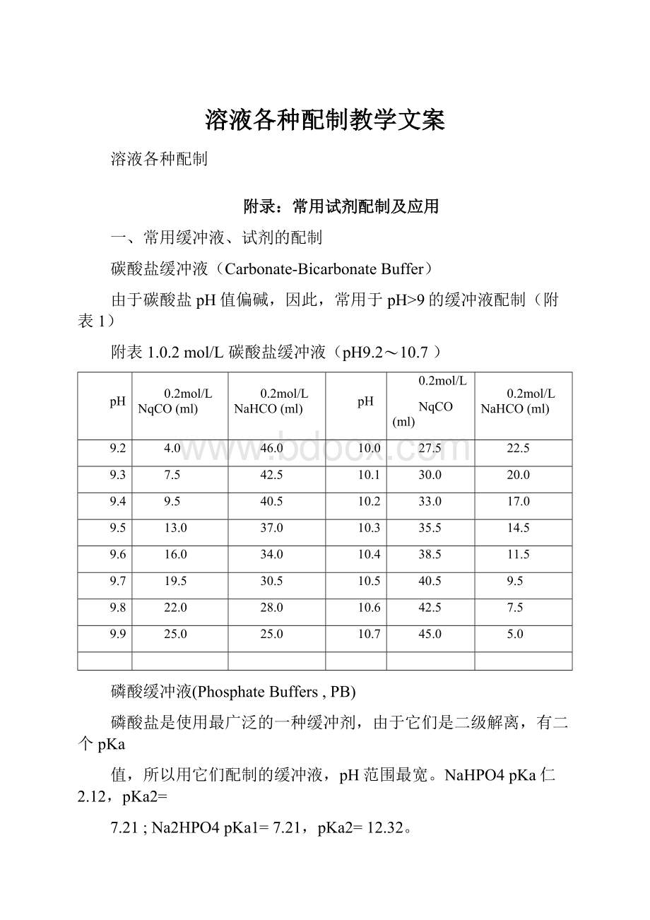 溶液各种配制教学文案.docx_第1页