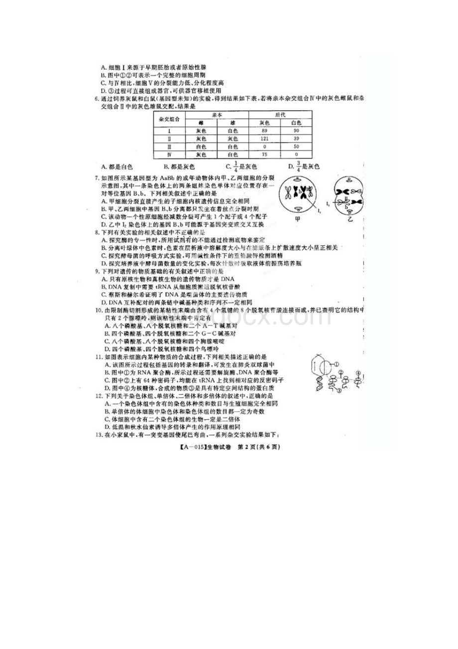 安徽省示范高中届高三第一次联考生物试题扫描版.docx_第2页