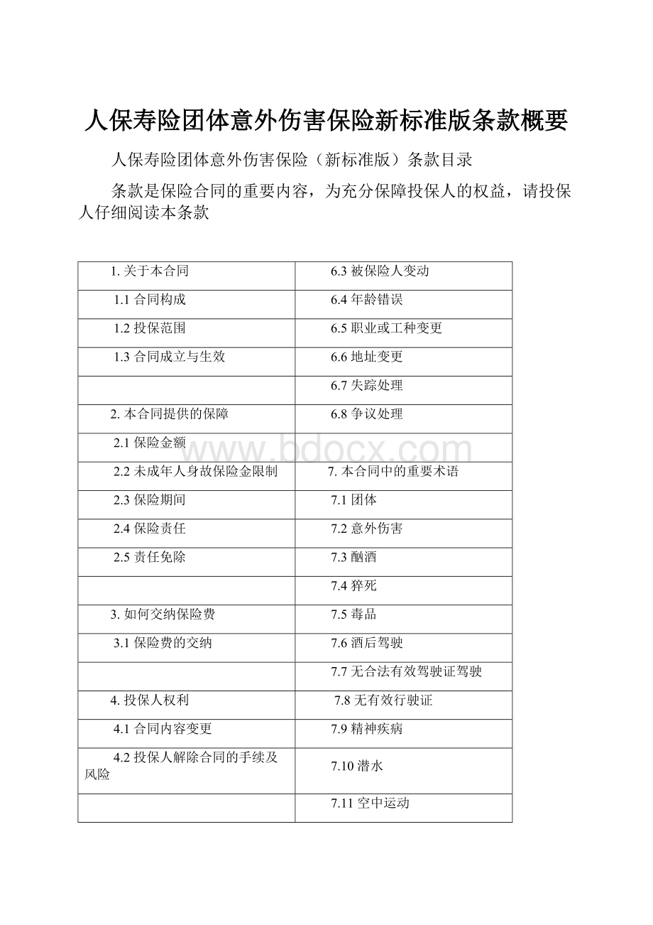 人保寿险团体意外伤害保险新标准版条款概要.docx_第1页