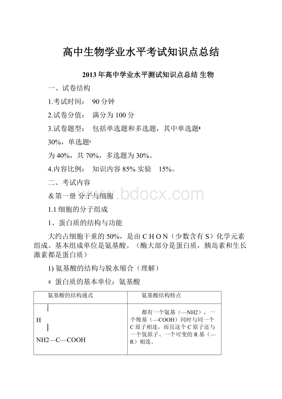 高中生物学业水平考试知识点总结.docx