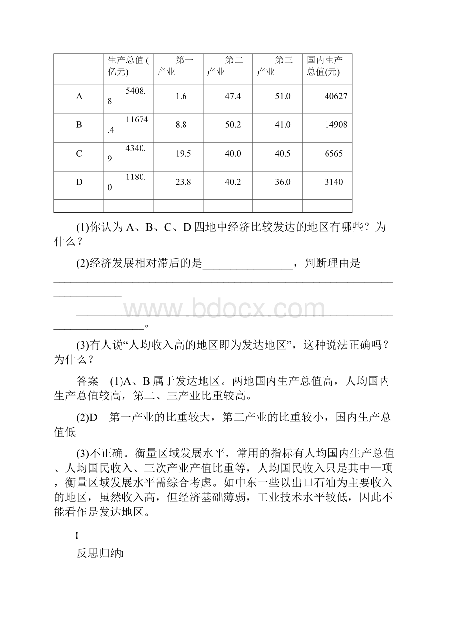 精选教育学年 湘教版 必修三 第一章 第二节 区域发展阶段 学案 Word版含答案doc.docx_第2页