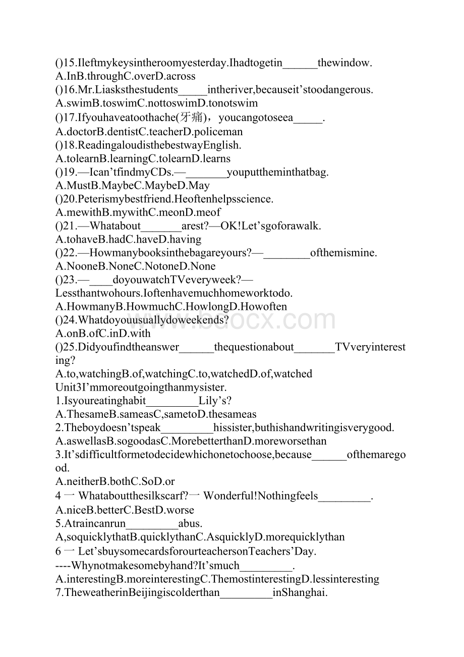 八年级英语上册第15单元基础知识复习试题.docx_第3页