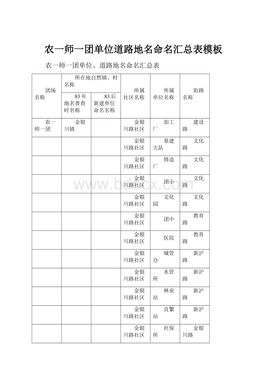 农一师一团单位道路地名命名汇总表模板.docx_第1页