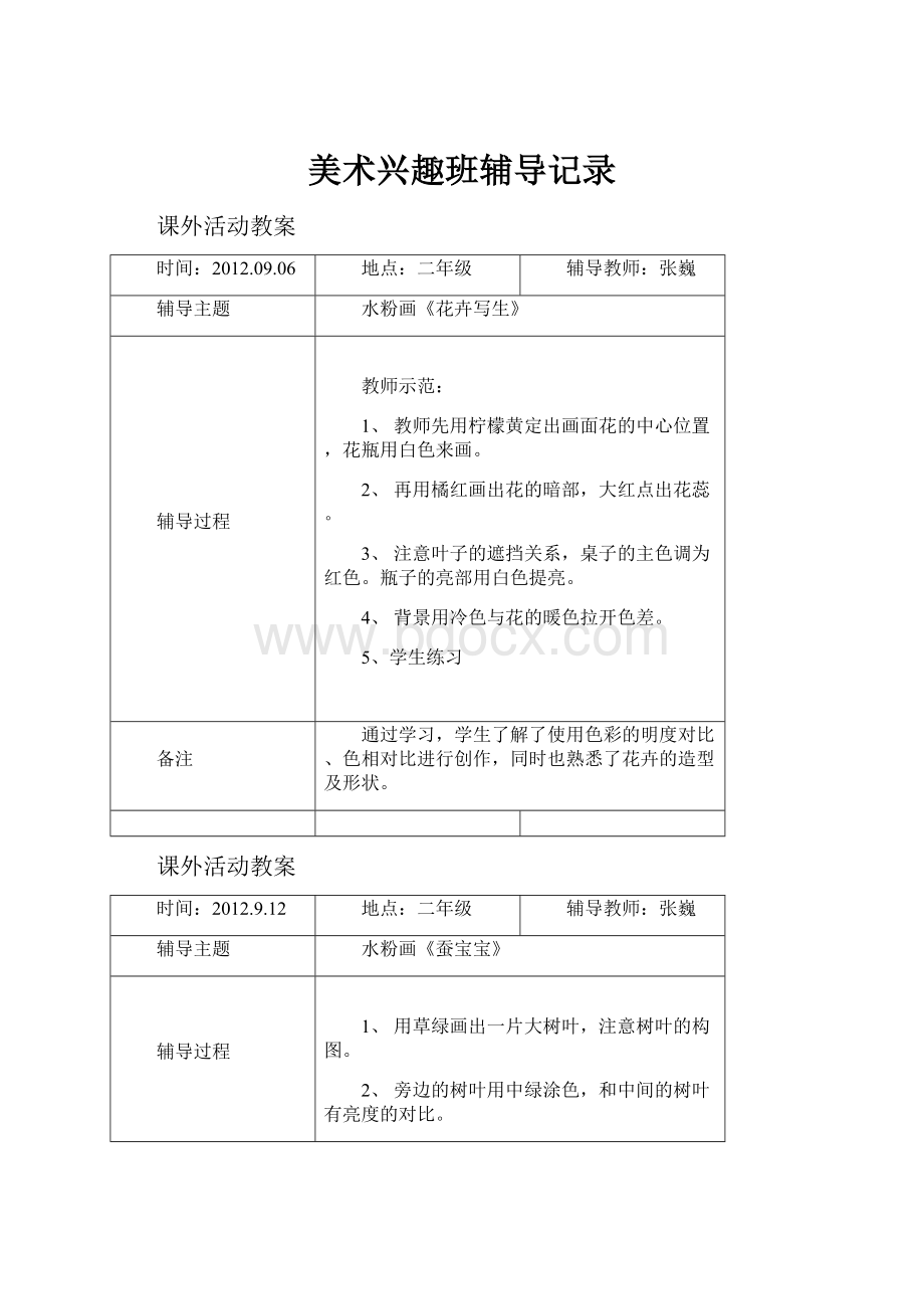 美术兴趣班辅导记录.docx_第1页