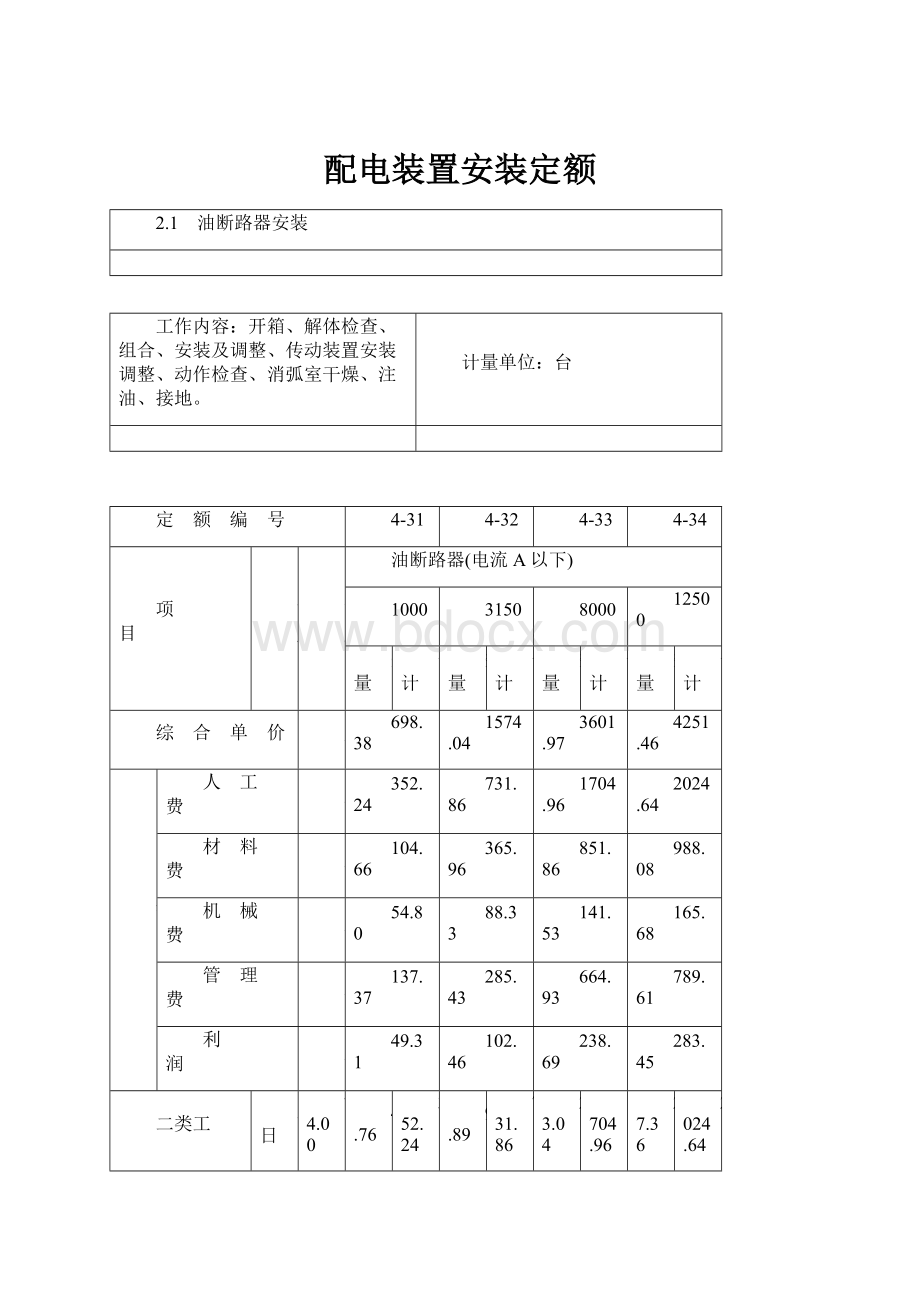 配电装置安装定额.docx