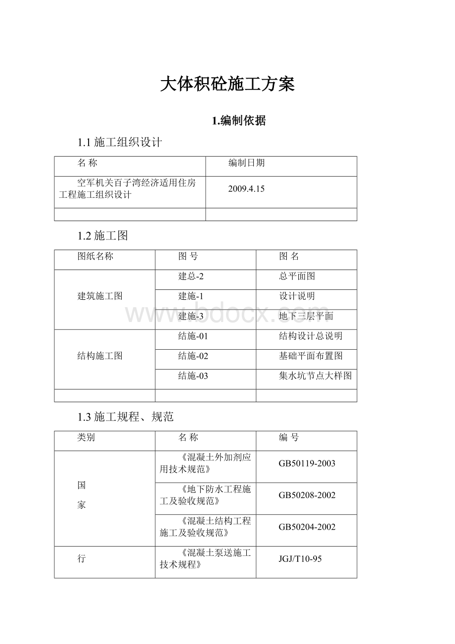 大体积砼施工方案.docx_第1页