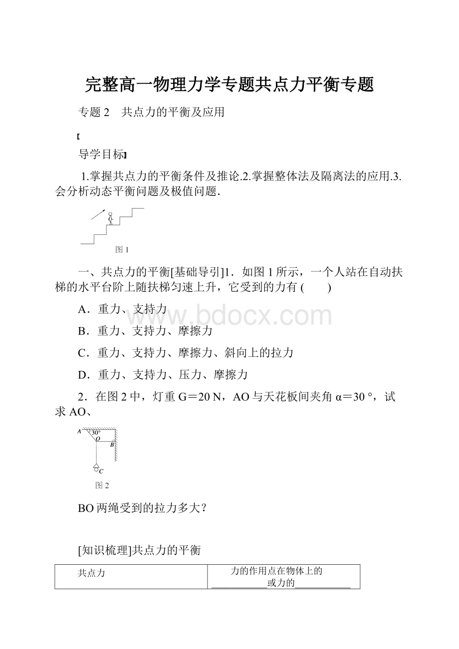 完整高一物理力学专题共点力平衡专题.docx