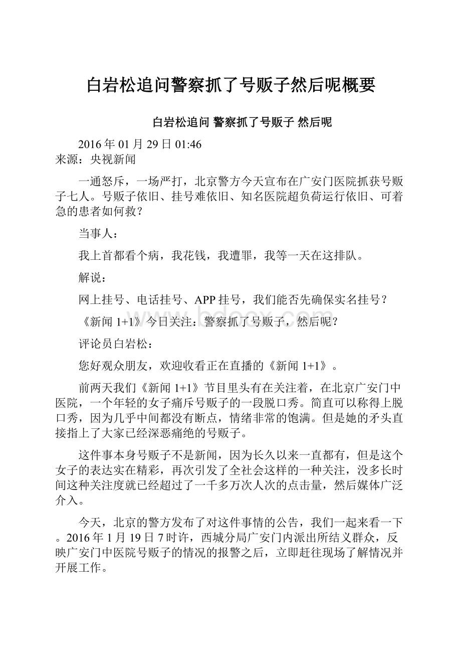 白岩松追问警察抓了号贩子然后呢概要.docx