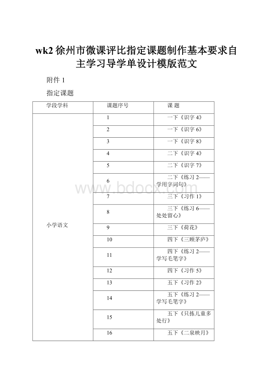 wk2徐州市微课评比指定课题制作基本要求自主学习导学单设计模版范文.docx