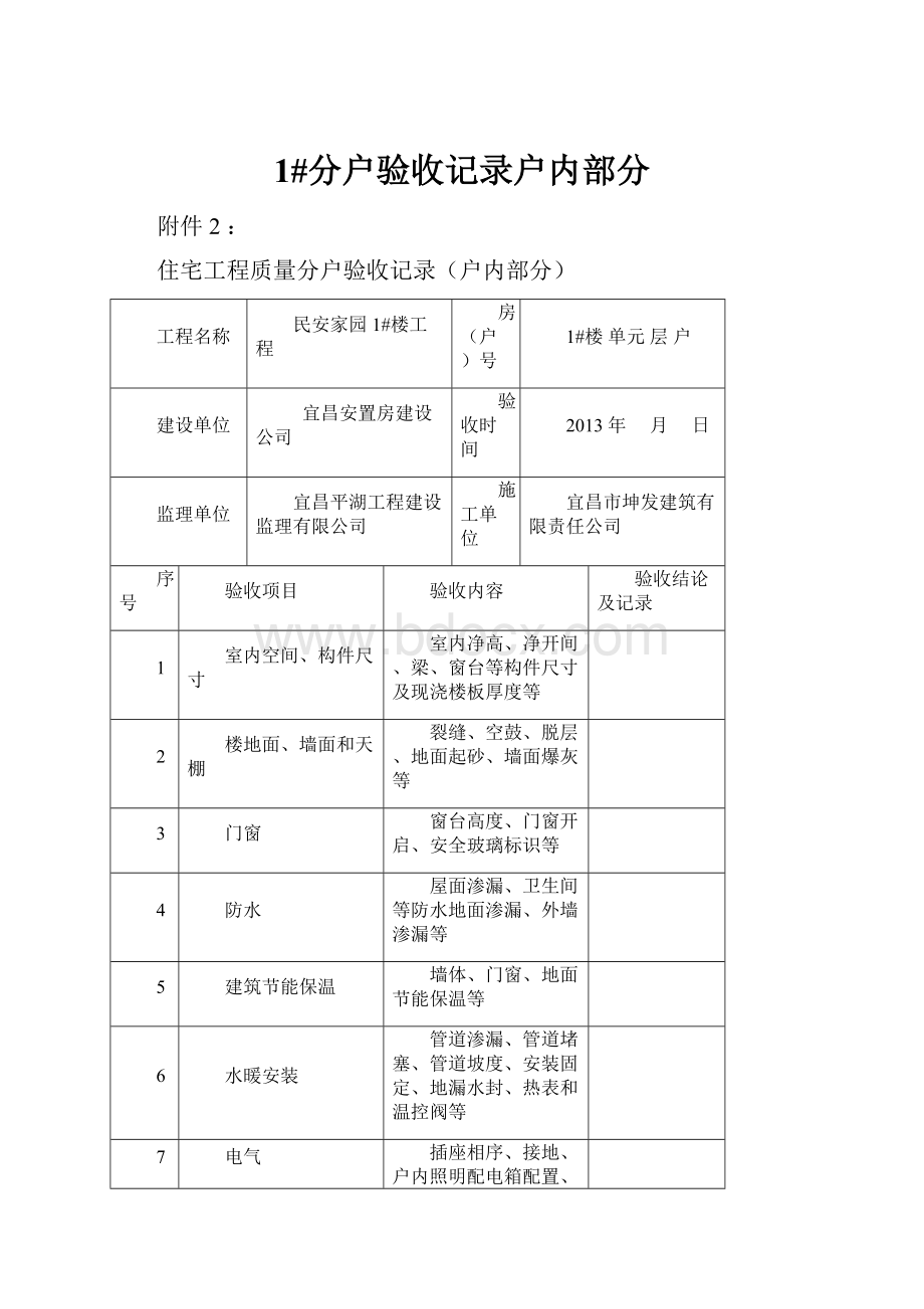 1#分户验收记录户内部分.docx_第1页