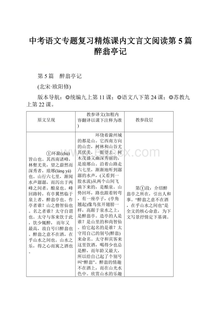 中考语文专题复习精炼课内文言文阅读第5篇醉翁亭记.docx_第1页