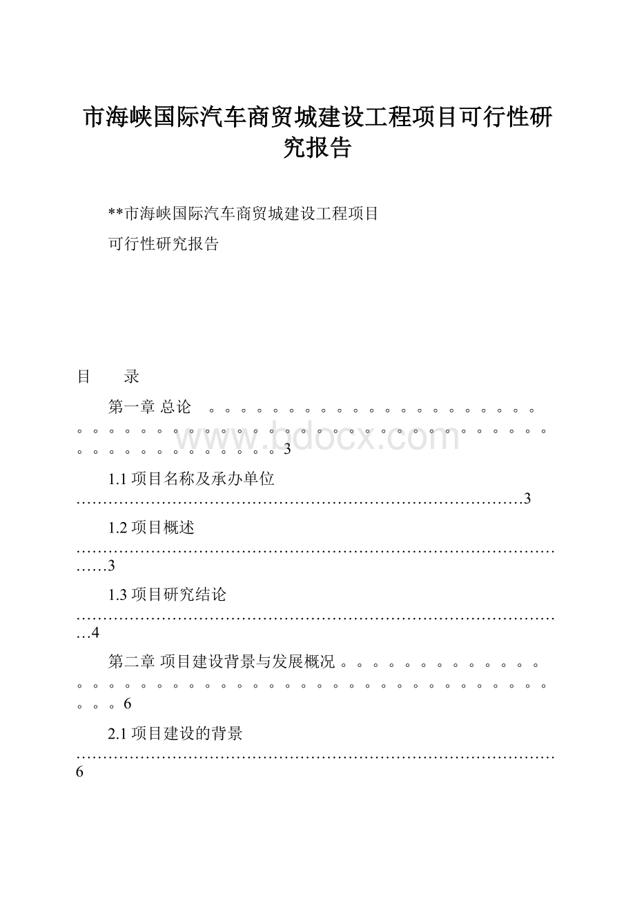 市海峡国际汽车商贸城建设工程项目可行性研究报告.docx_第1页