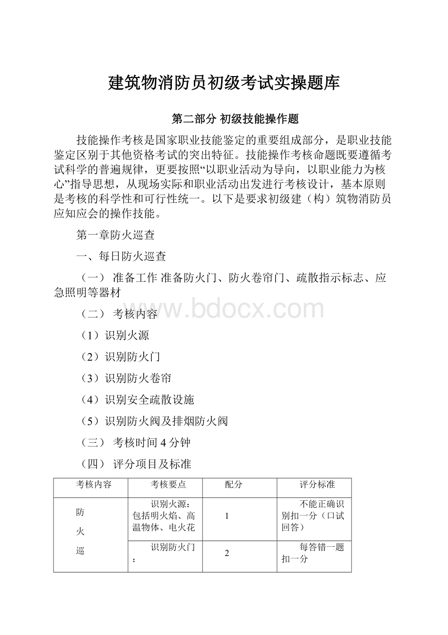 建筑物消防员初级考试实操题库.docx