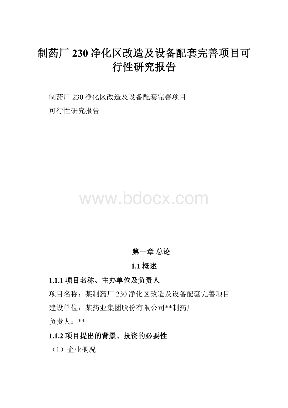 制药厂230净化区改造及设备配套完善项目可行性研究报告.docx