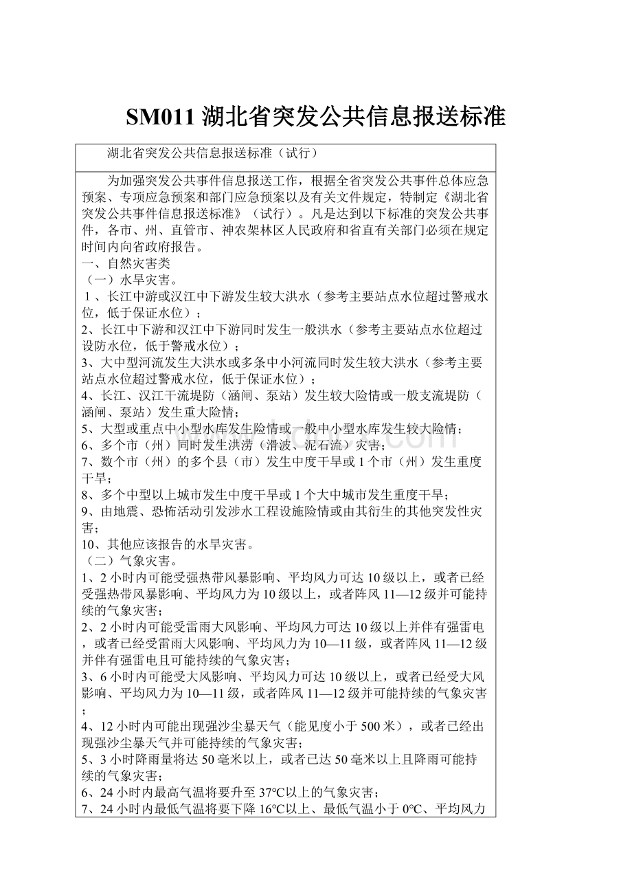 SM011 湖北省突发公共信息报送标准.docx_第1页