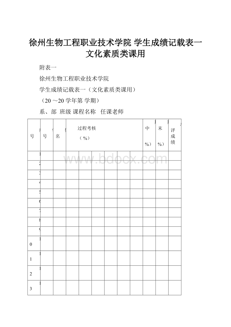 徐州生物工程职业技术学院 学生成绩记载表一文化素质类课用.docx_第1页