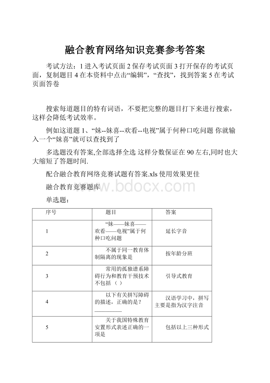 融合教育网络知识竞赛参考答案.docx