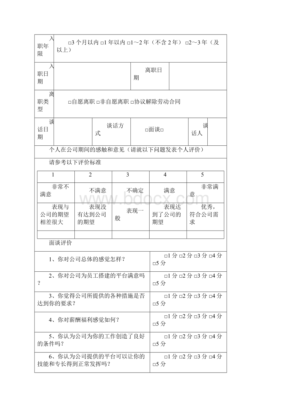 员工离职访谈记录表全集文档.docx_第2页