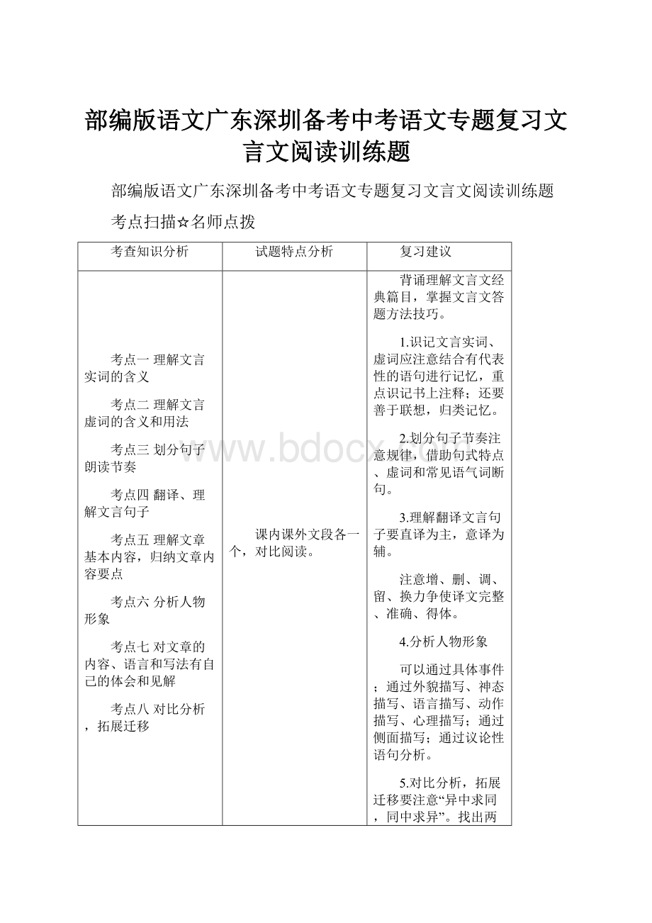 部编版语文广东深圳备考中考语文专题复习文言文阅读训练题.docx