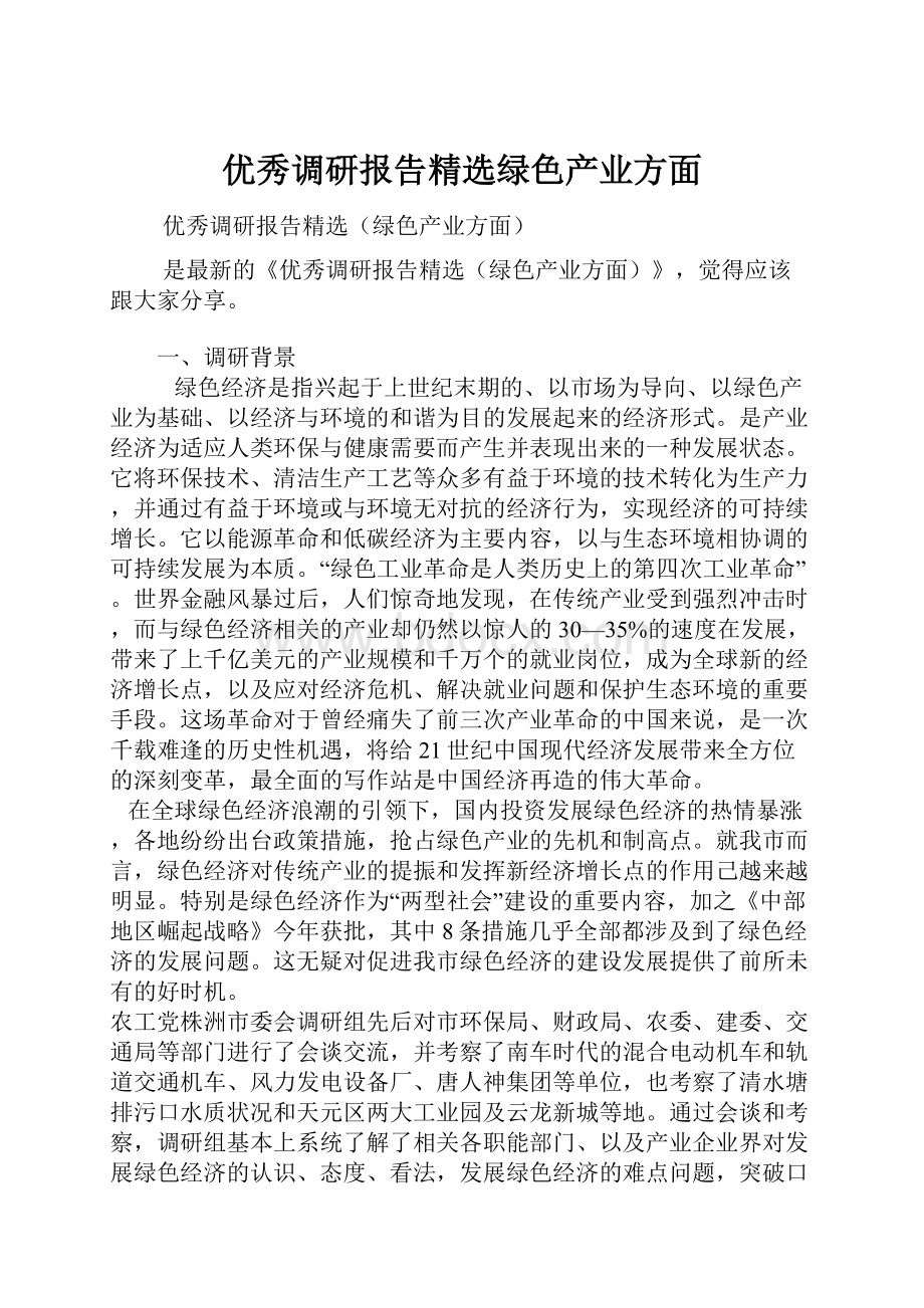 优秀调研报告精选绿色产业方面.docx_第1页