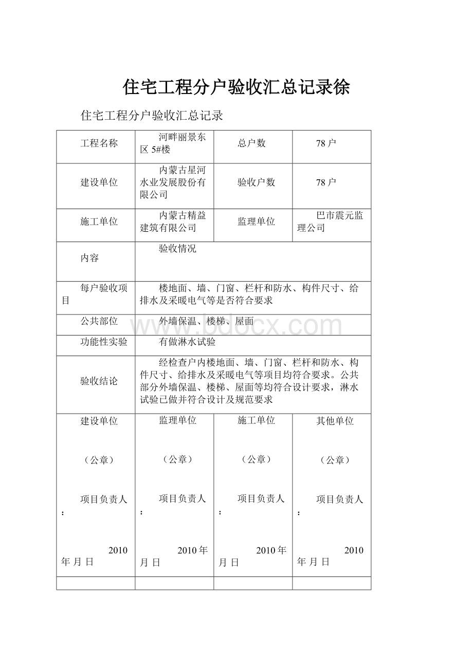 住宅工程分户验收汇总记录徐.docx