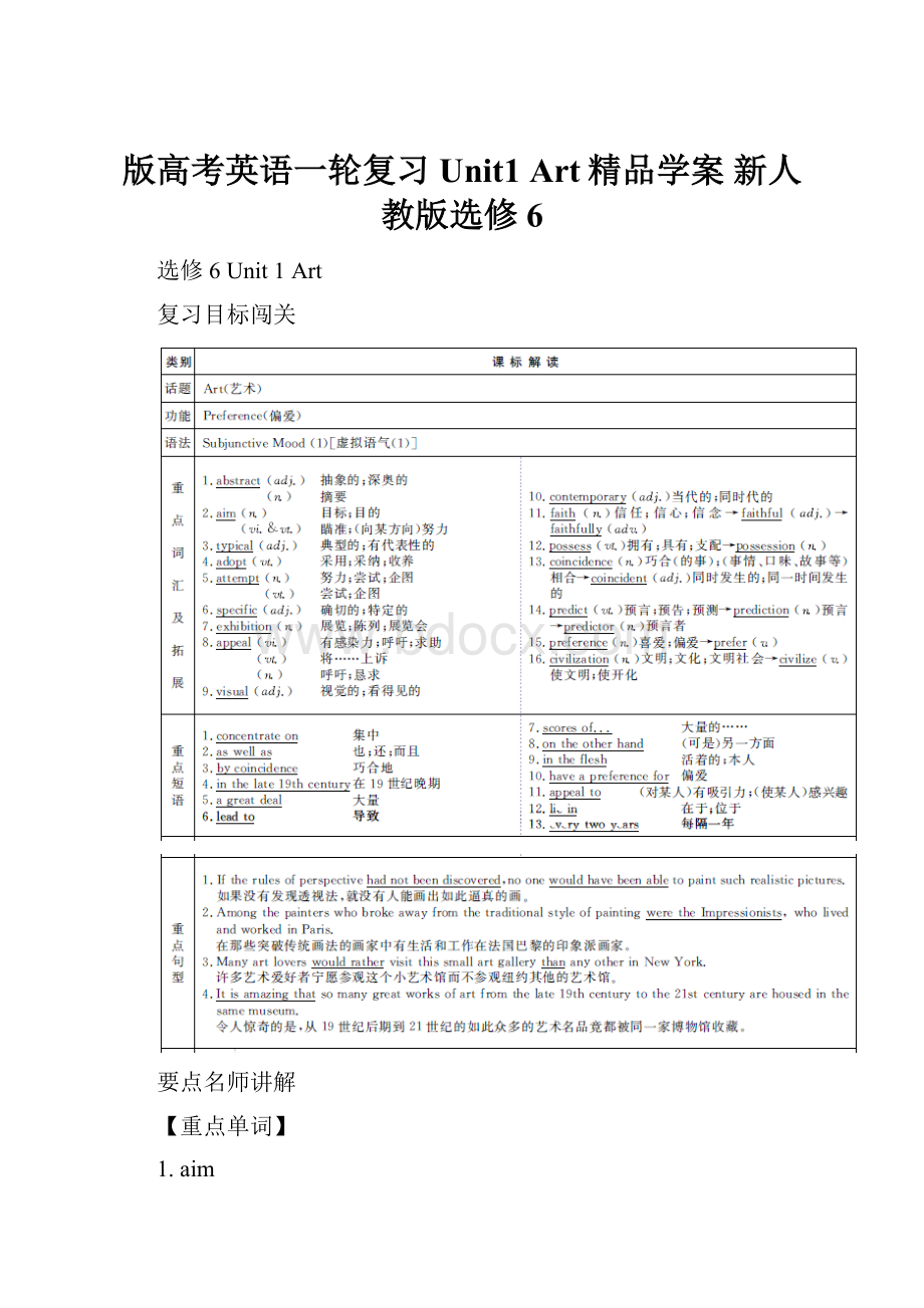 版高考英语一轮复习 Unit1 Art精品学案 新人教版选修6.docx