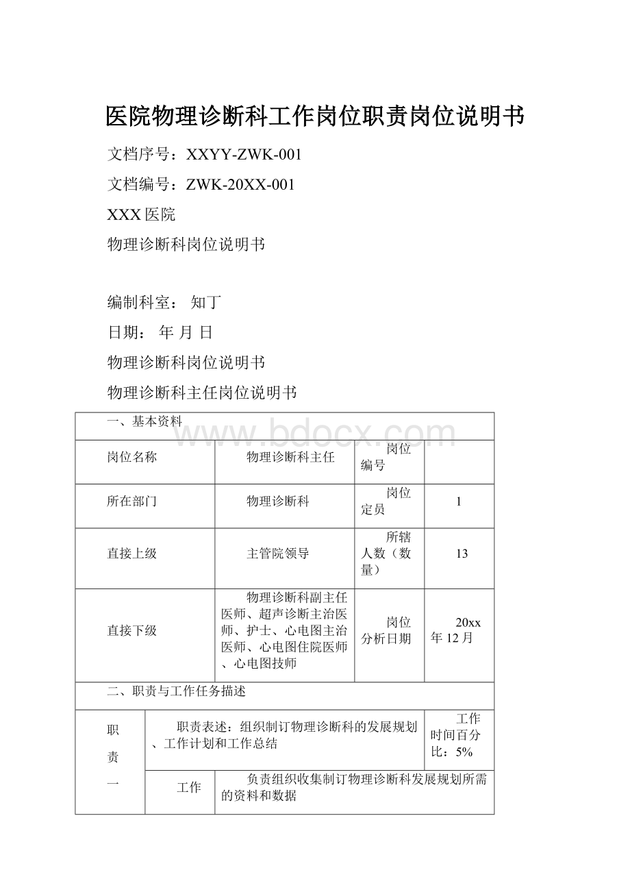 医院物理诊断科工作岗位职责岗位说明书.docx