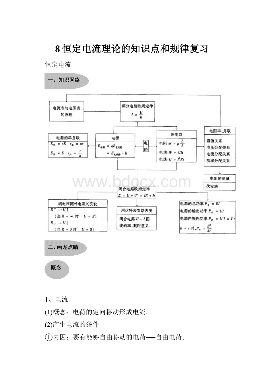 8恒定电流理论的知识点和规律复习.docx