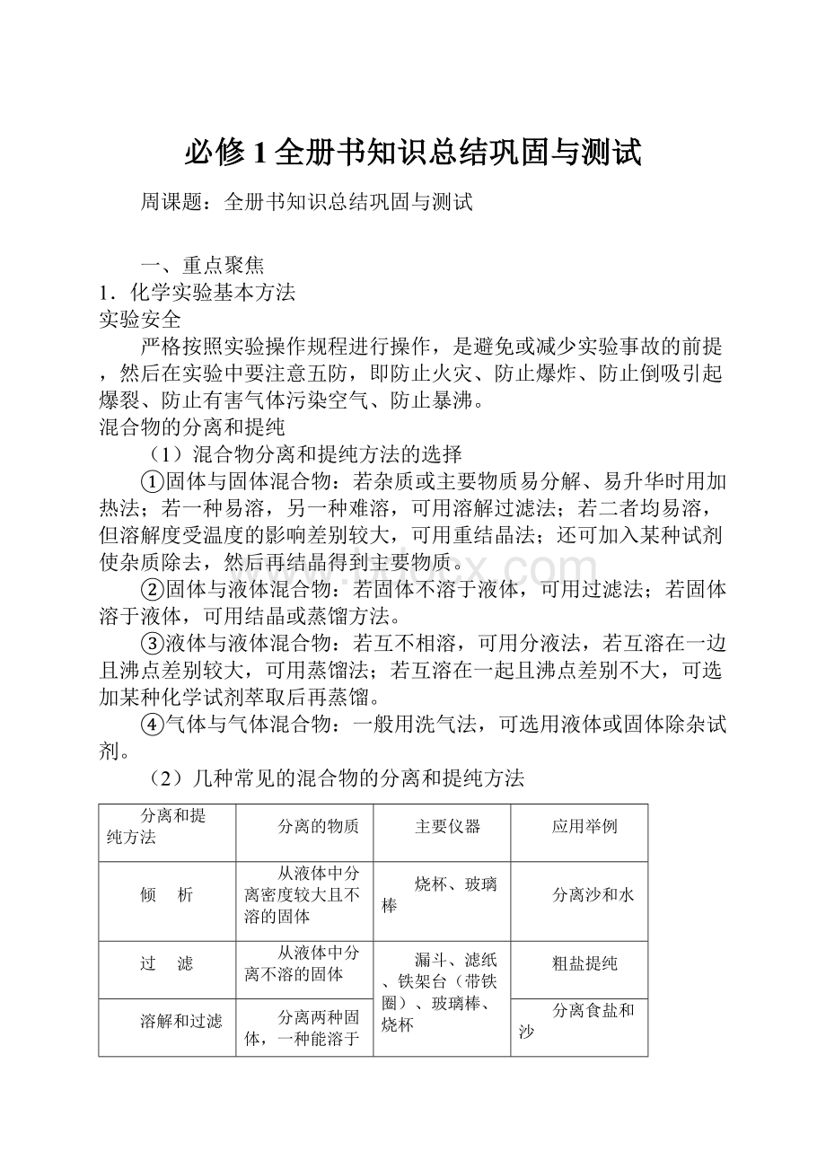 必修1全册书知识总结巩固与测试.docx