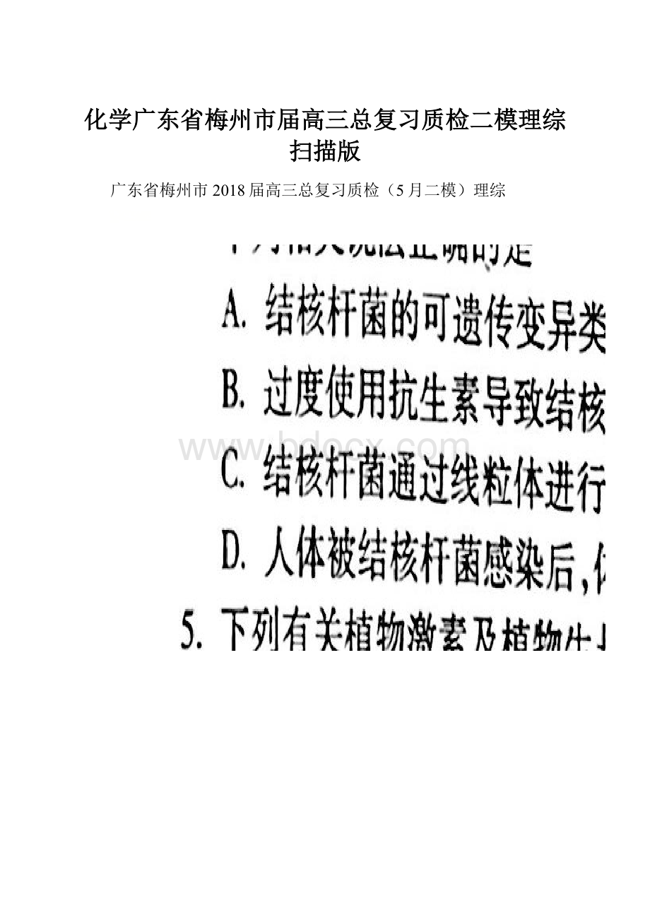 化学广东省梅州市届高三总复习质检二模理综扫描版.docx