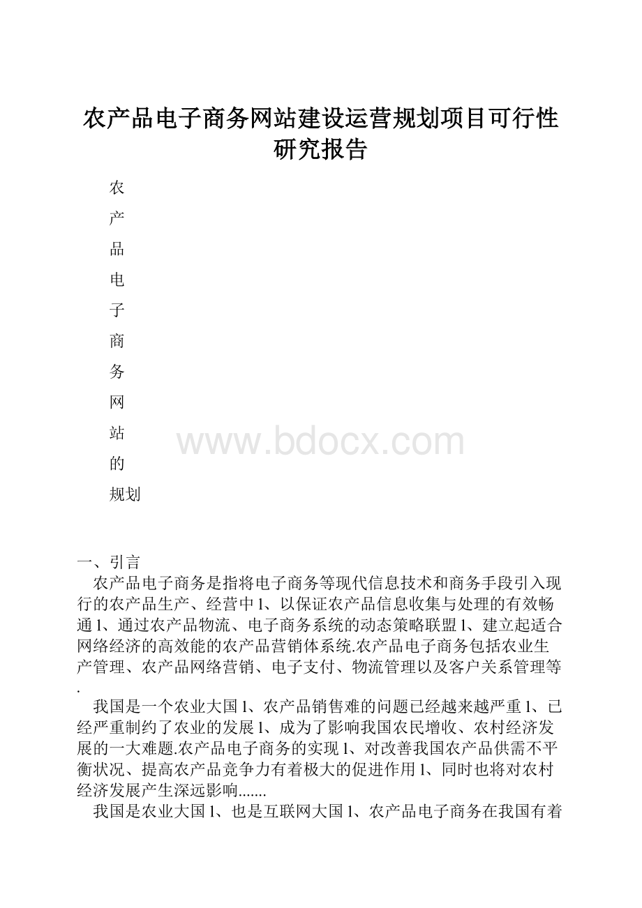 农产品电子商务网站建设运营规划项目可行性研究报告.docx