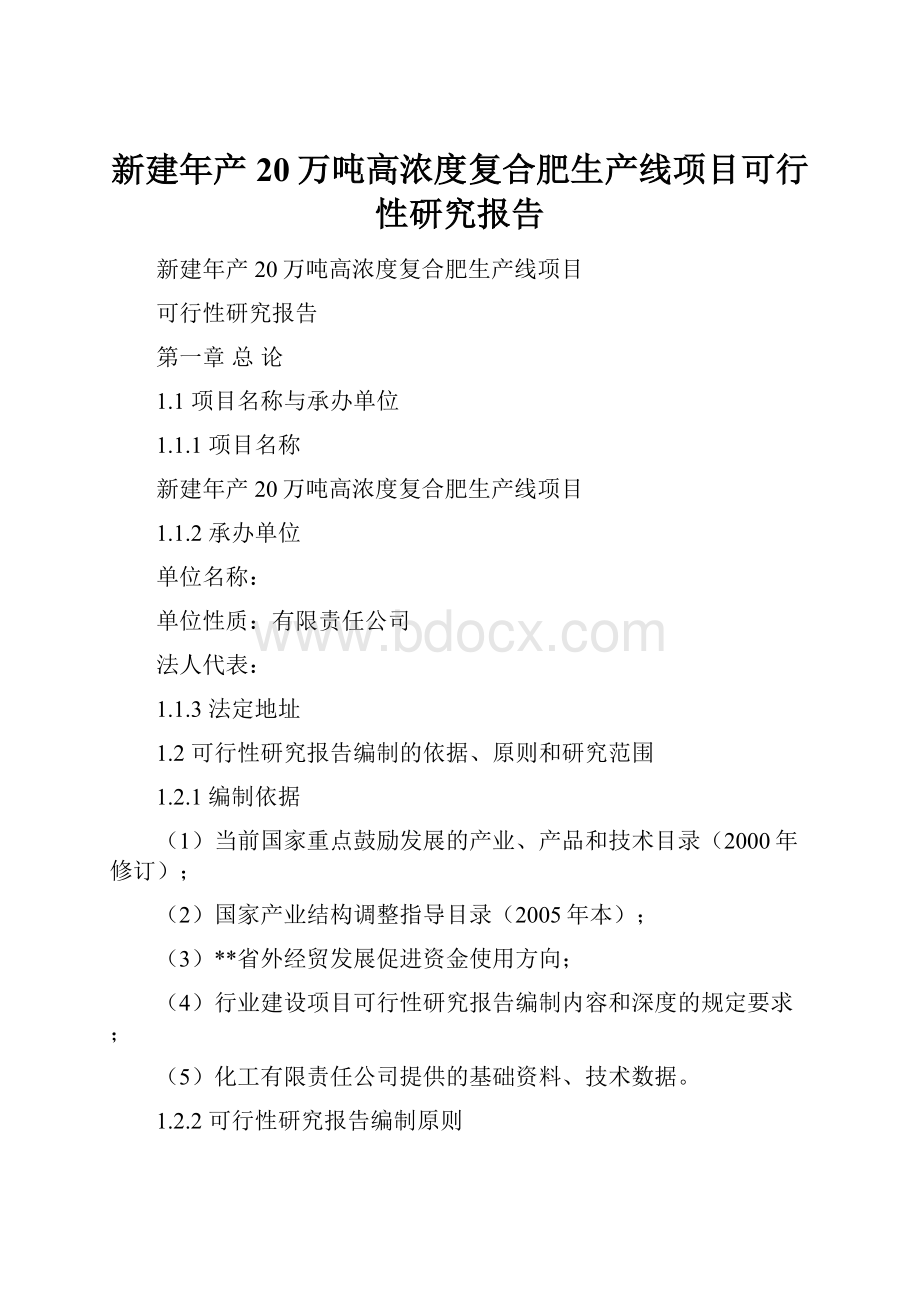 新建年产20万吨高浓度复合肥生产线项目可行性研究报告.docx