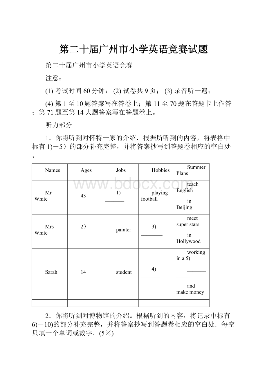 第二十届广州市小学英语竞赛试题.docx