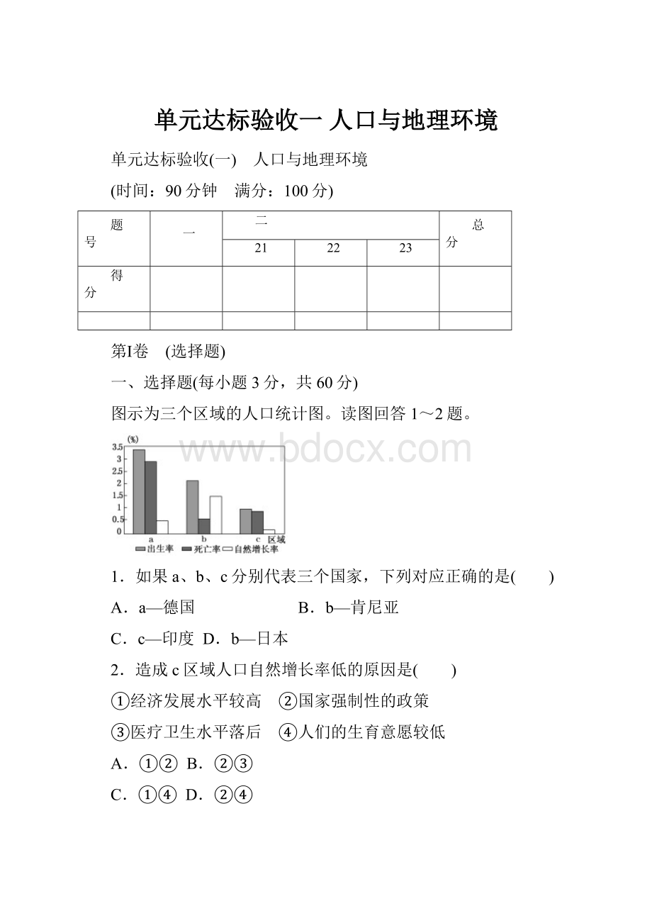 单元达标验收一 人口与地理环境.docx_第1页