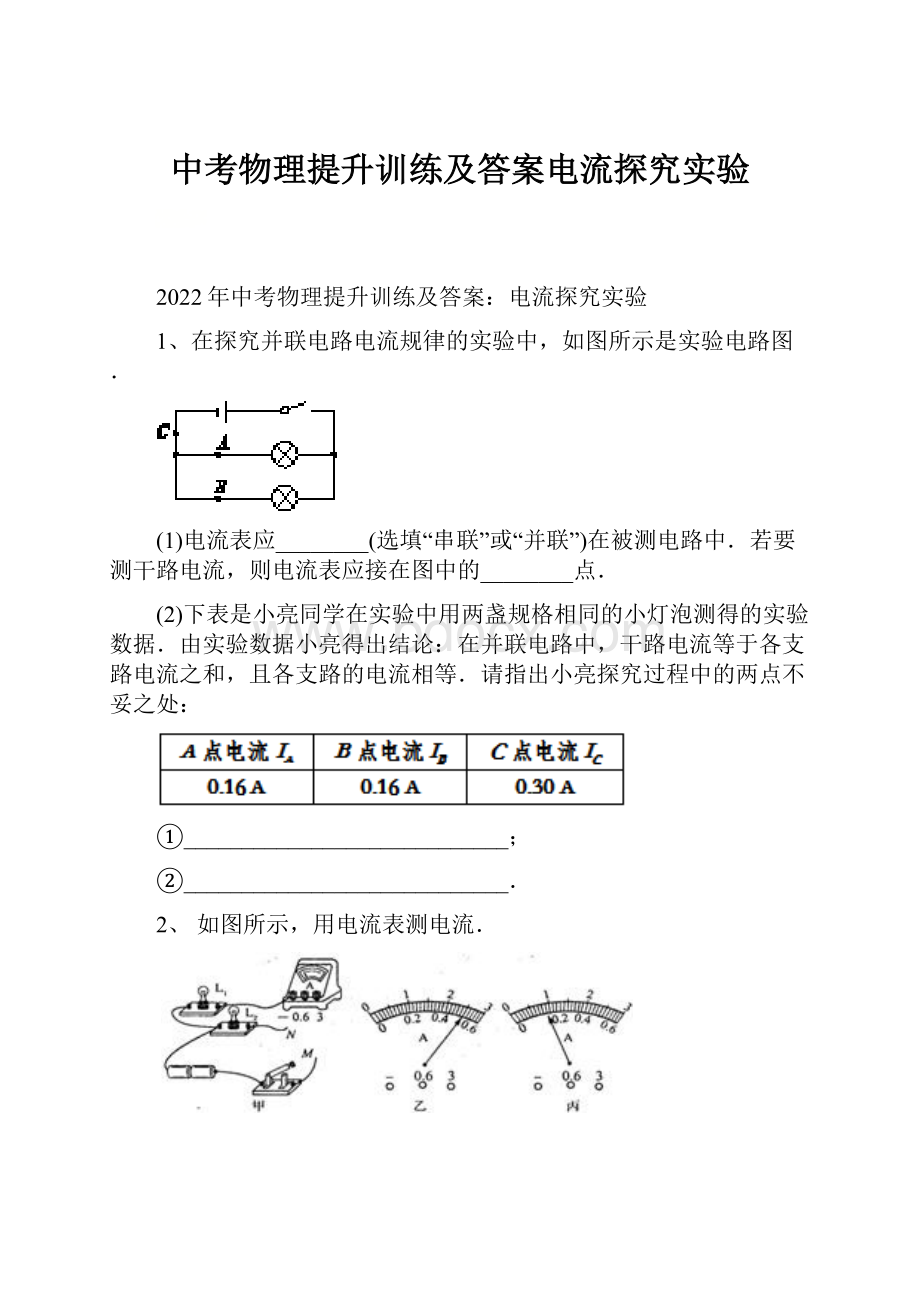 中考物理提升训练及答案电流探究实验.docx