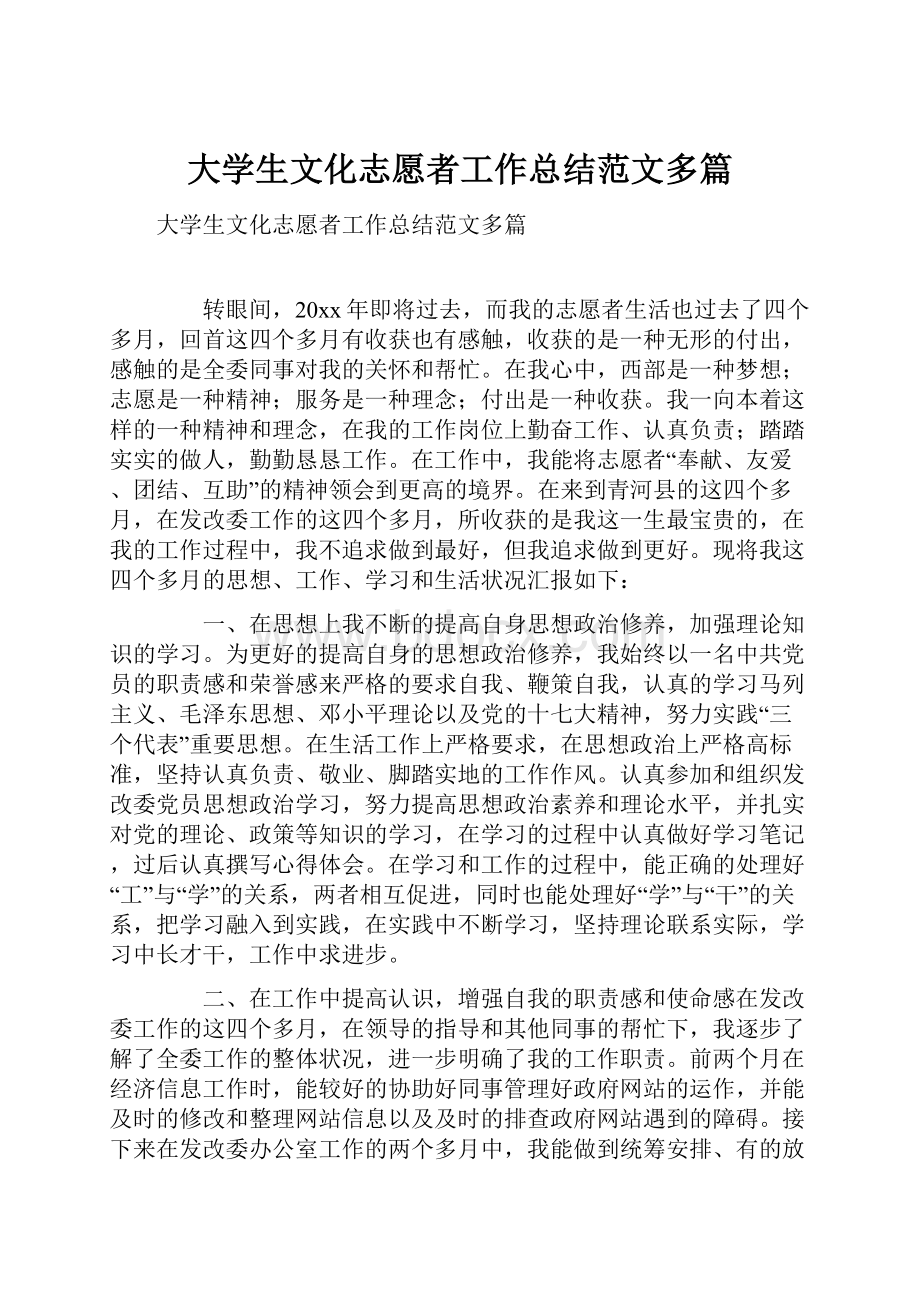 大学生文化志愿者工作总结范文多篇.docx