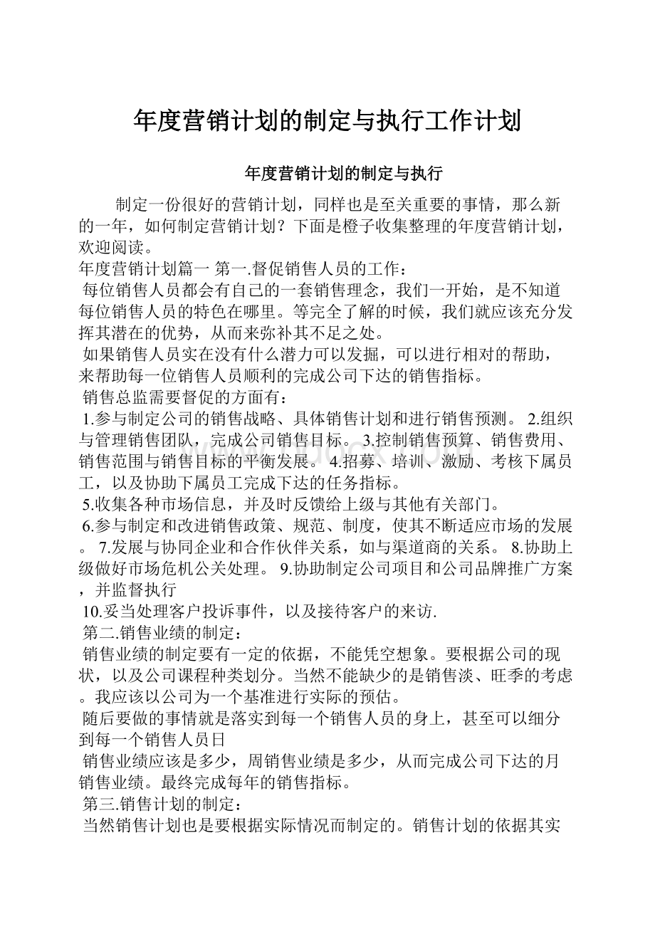 年度营销计划的制定与执行工作计划.docx