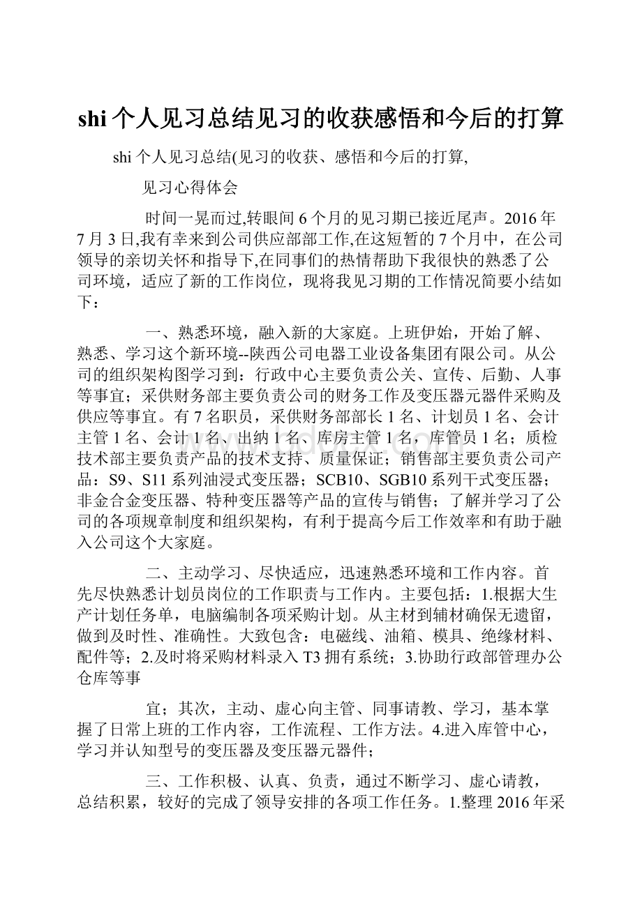 shi个人见习总结见习的收获感悟和今后的打算.docx_第1页