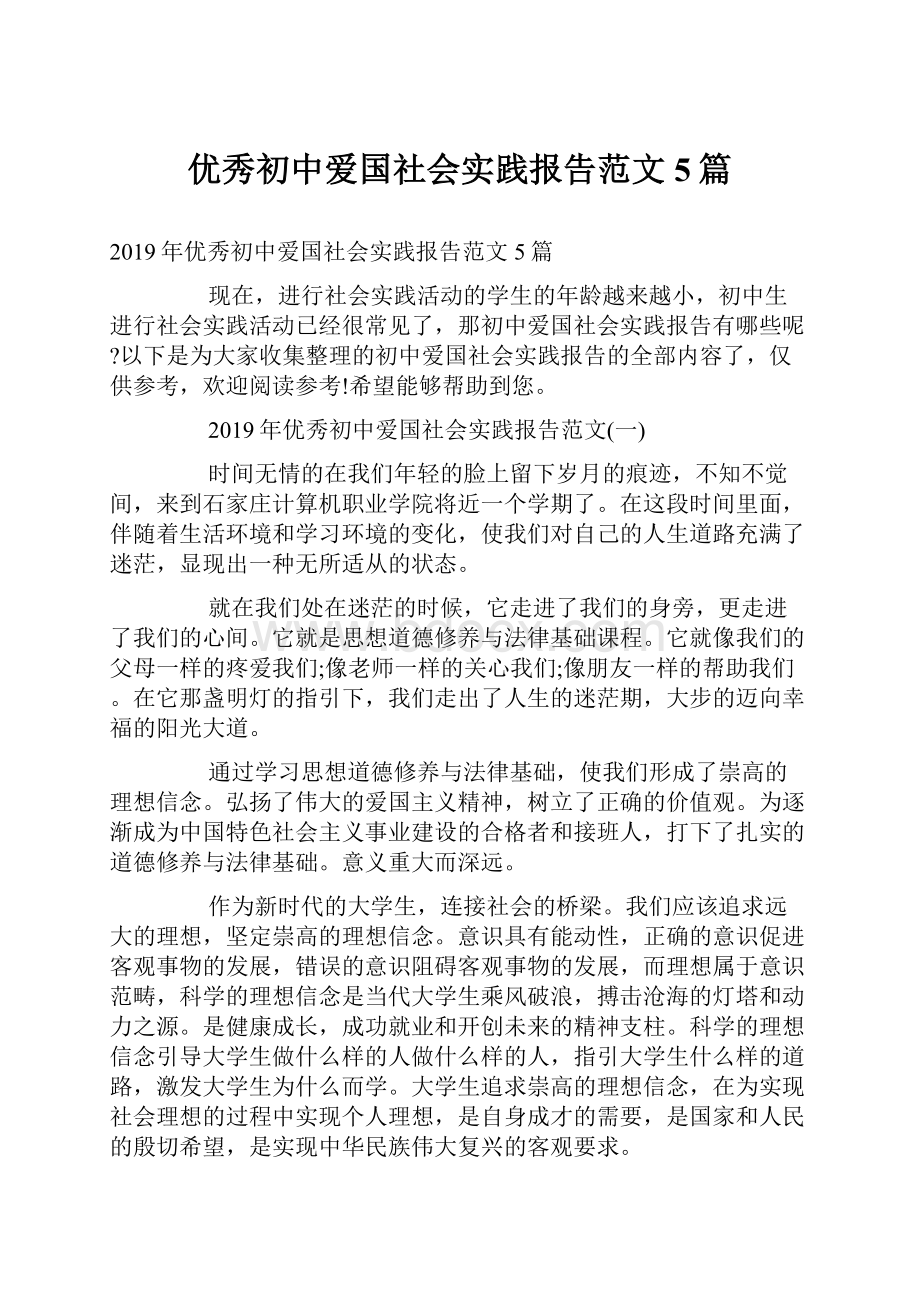 优秀初中爱国社会实践报告范文5篇.docx