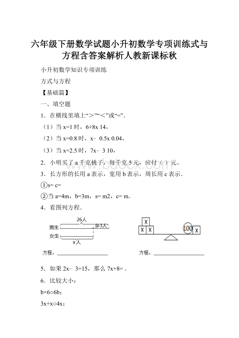 六年级下册数学试题小升初数学专项训练式与方程含答案解析人教新课标秋.docx