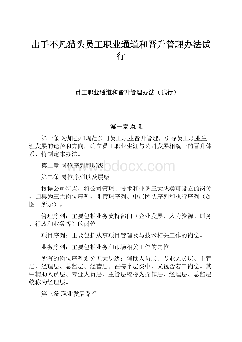 出手不凡猎头员工职业通道和晋升管理办法试行.docx_第1页