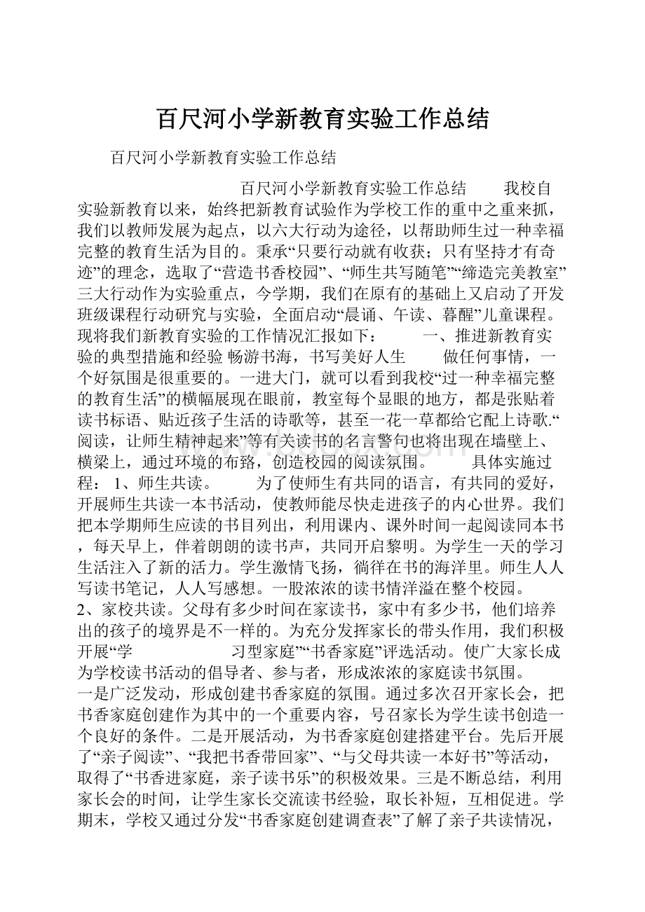 百尺河小学新教育实验工作总结.docx